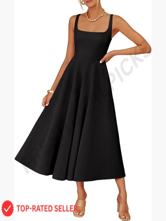 Dresses & Skirts - Sleeveless Midi Dress Square Neck Flowy Casual Wedding Guest Beach Elegant